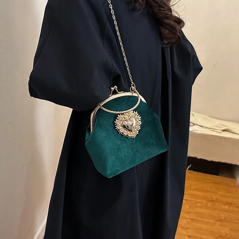 Women Bags For Sale - Chains Velvet Frame Heart Dinner Hand