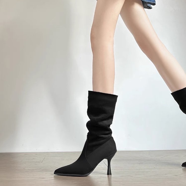 Women Bags For Sale - Cow Suede Mid-calf Modern Boots Thin