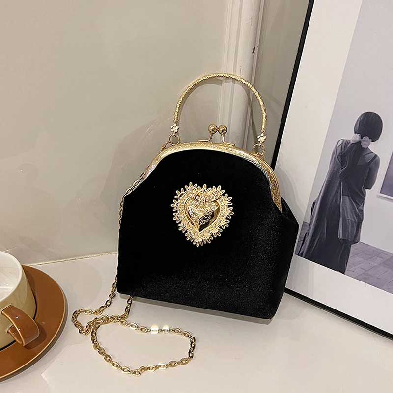 Chains Velvet Frame Heart Dinn - огляд і ціна Women Bags For Sale