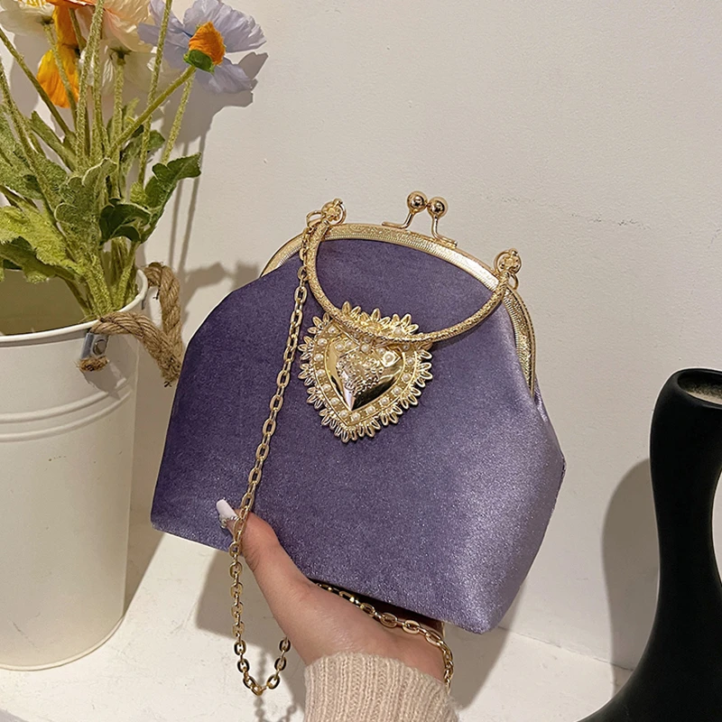 Chains Velvet Frame Heart Dinn - огляд і ціна Women Bags For Sale