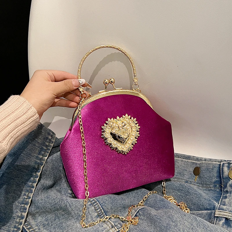 Chains Velvet Frame Heart Dinn - огляд і ціна Women Bags For Sale